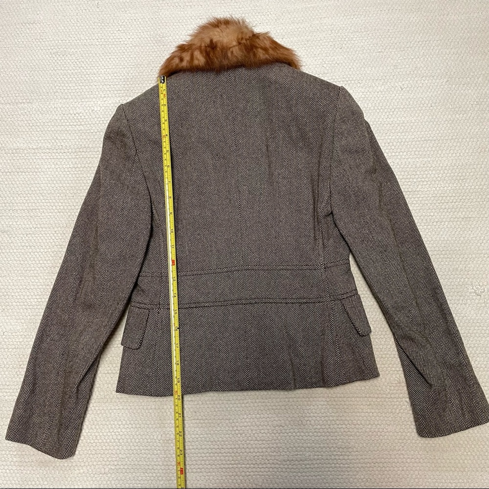 Banana Republic Brown Herringbone Blazer Jacket Removable Fur Collar Size 0P - Picture 10 of 10
